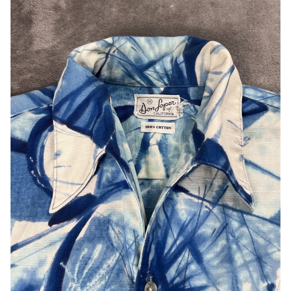Vintage Don Loper California Barkcloth Shirt‎ Mens L Blue Geometric Abstract USA - Picture 5 of 9